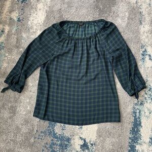 Talbots Women's Plaid Off-Shoulder Blouse - Green/Navy Sz M
